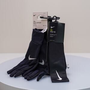 Nike Running Bundle Men's Medium Dri-FIT Gloves & Head Tie Black NWT